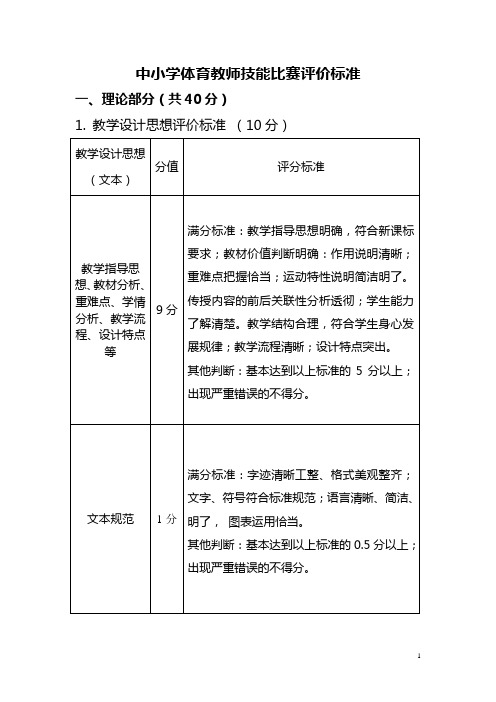 中小学体育教师技能比赛评价标准