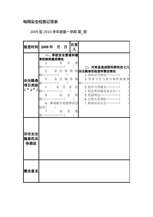 每周安全检查记录表