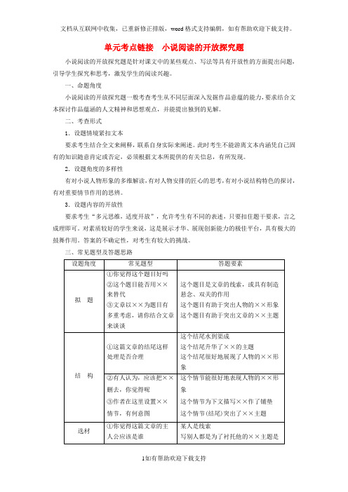 2020学年高中语文6单元考点链接小说阅读的开放探究题教师用书苏教版选修《短篇小说选读》