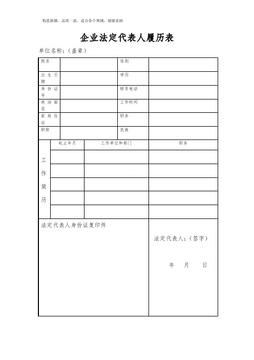 企业法定代表人履历表