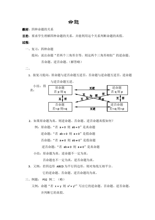 沪教版高一上册数学命题的形式及等价关系教案一级第一学期