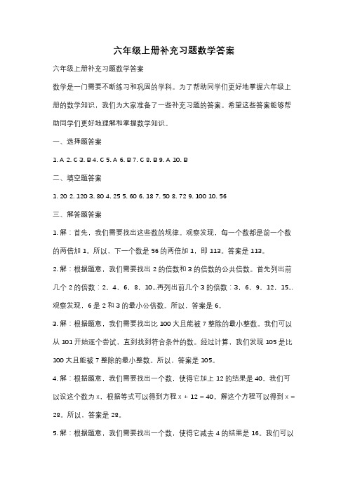 六年级上册补充习题数学答案