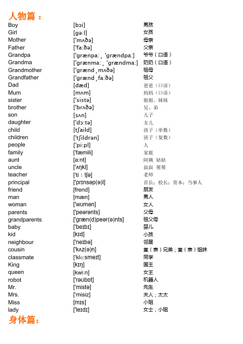 儿童常用英文单词精选