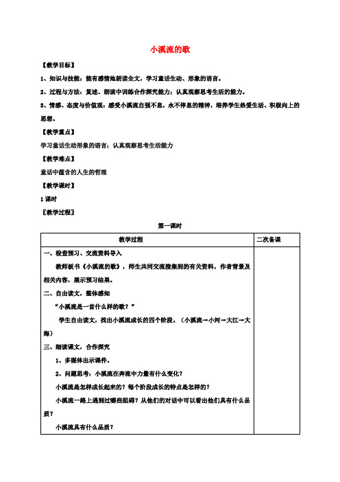 七年级语文上册第五单元18《小溪流的歌》教案(新版)语文版