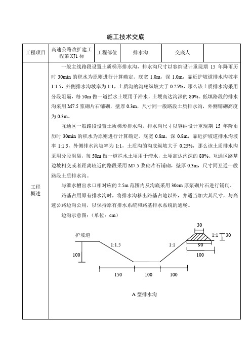 排水沟施工技术交底