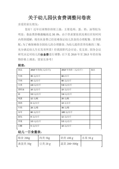 幼儿园伙食费上浮调查表22