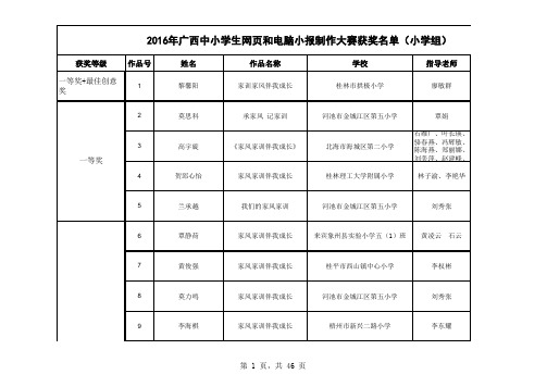 2016年网页大赛获奖名单xls