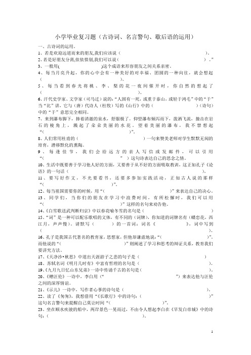 小学毕业复习题(古诗词、名言警句、歇后语的运用)