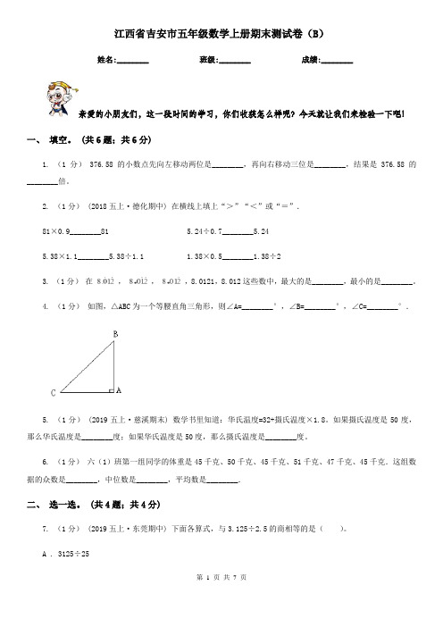 江西省吉安市五年级数学上册期末测试卷(B)