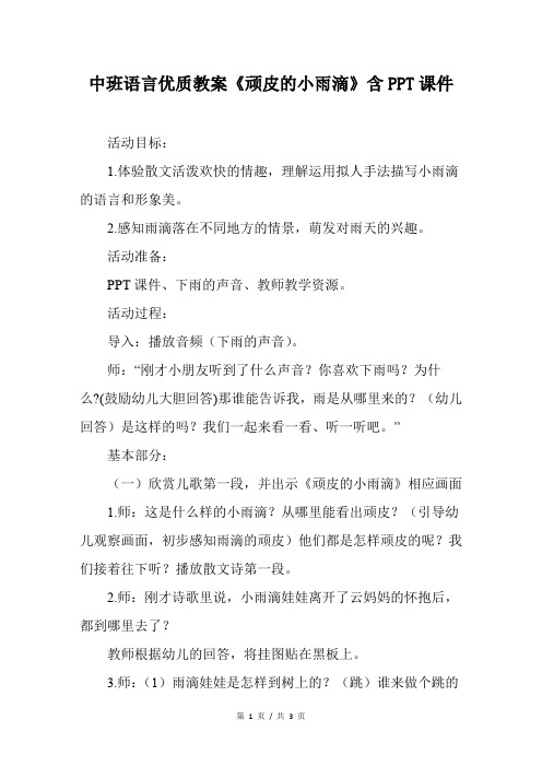 中班语言优质教案《顽皮的小雨滴》含PPT课件