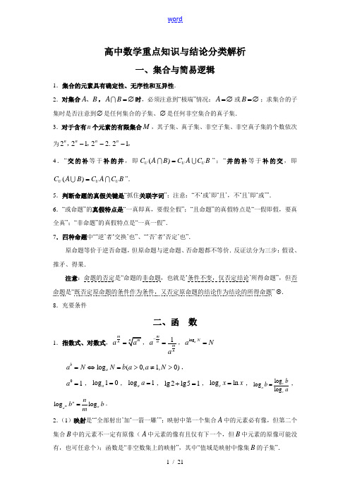 高中数学重点知识与结论分类解析