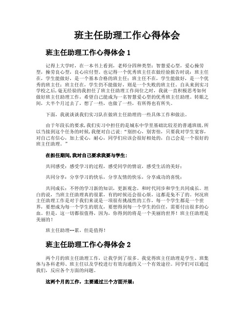 班主任助理工作心得体会