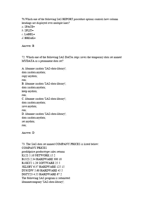 sas base 70题新题