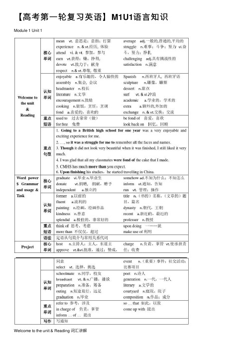 【高考第一轮复习英语】M1U1语言知识