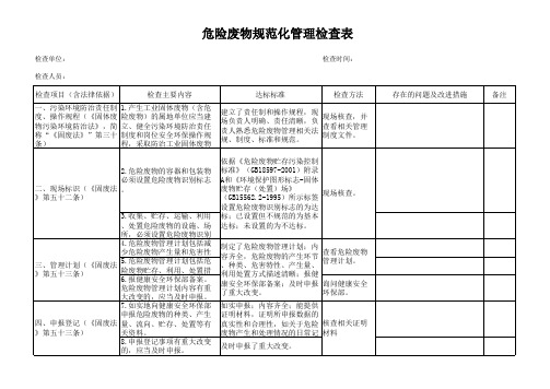 危险废物规范化管理检查表