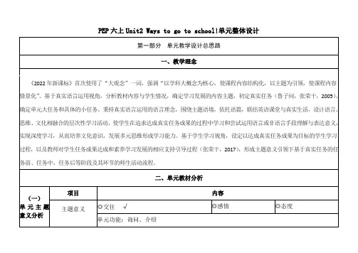 Unit2Waystogotoschool单元整体设计(教学设计)人教PEP版英语六年级上册