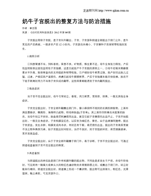 奶牛子宫脱出的整复方法与防治措施