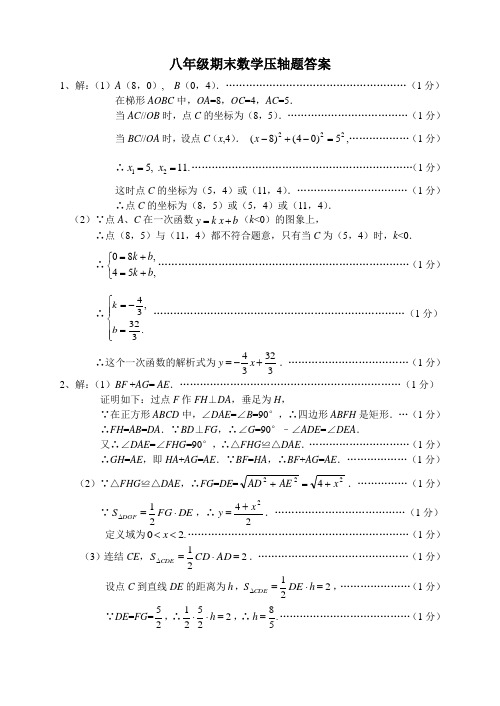 沪教版八年级第二学期期末压轴题讲义-参考答案