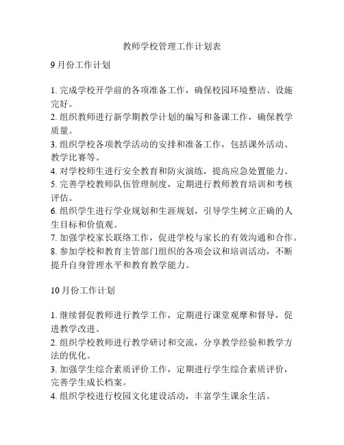 教师学校管理工作计划表