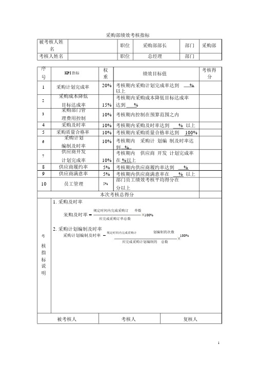 采购部绩效考核指标