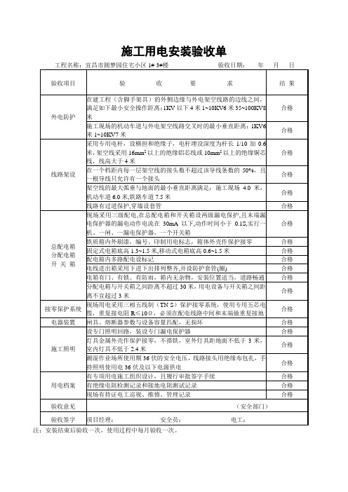 施工用电安装验收单1