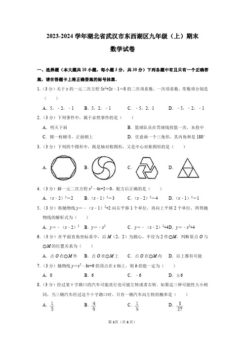 2023-2024学年湖北省武汉市东西湖区九年级(上)期末数学试卷及答案解析