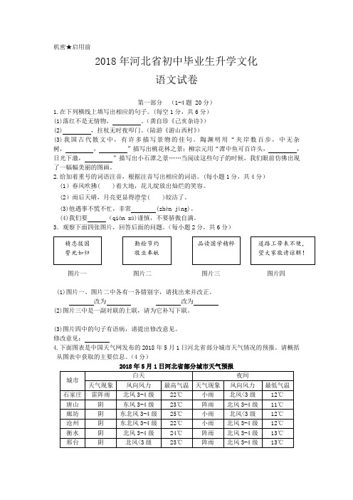 2018年河北省初中毕业生升学文化语文试卷(含答案和详细解析)