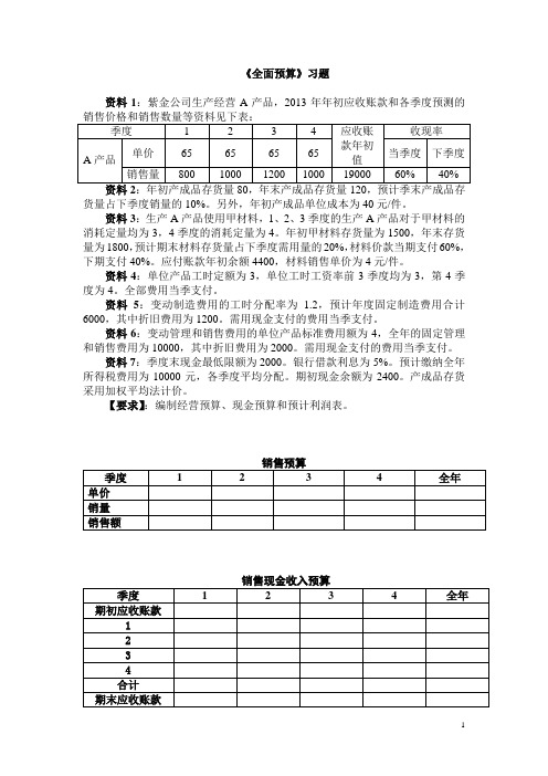 全面预算上机练习题