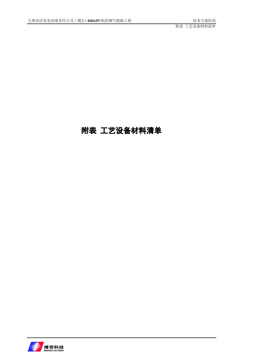 附表1工艺设备材料清单