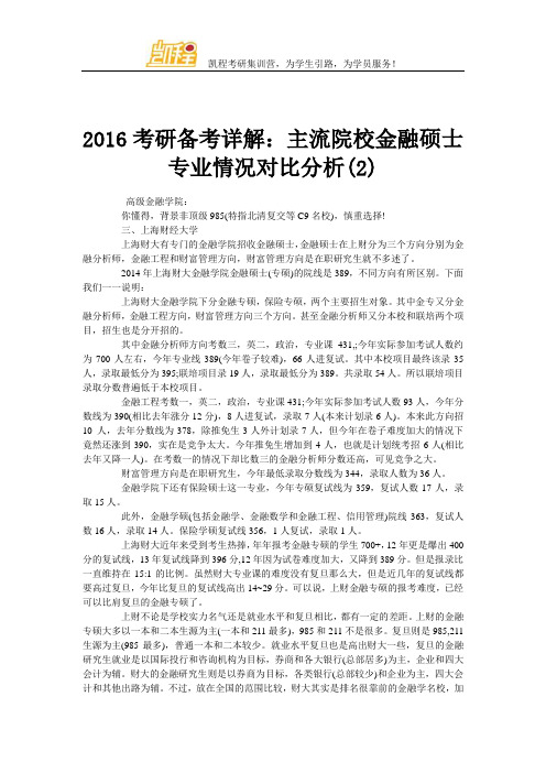 2016考研备考详解：主流院校金融硕士专业情况对比分析(2)