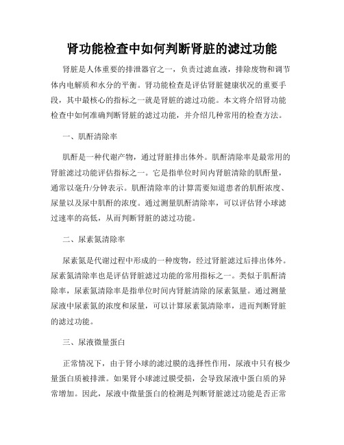 肾功能检查中如何判断肾脏的滤过功能