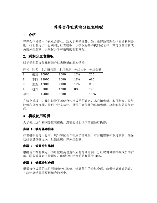 养养合作社利润分红表模板