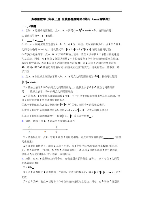 苏教版数学七年级上册 压轴解答题测试与练习(word解析版)