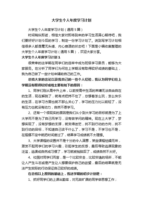 大学生个人年度学习计划（通用5篇）