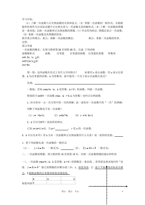 八年级数学上册 第2章 一次函数 2.2 一次函数和它的图象快乐学案1(无答案) 湘教版