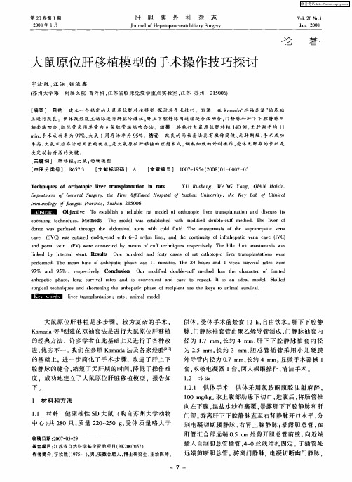 大鼠原位肝移植模型的手术操作技巧探讨