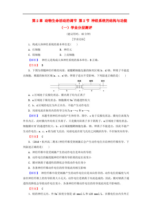 高中生物 第2章 动物生命活动的调节 第2节 神经系统的结构与功能(一)学业分层测评 浙科版必修3