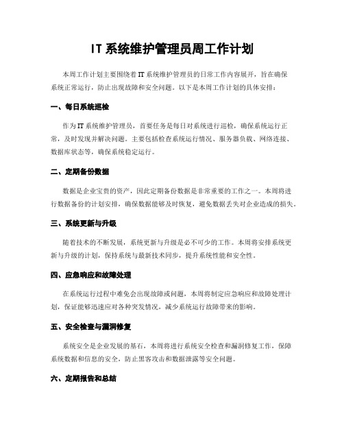 IT系统维护管理员周工作计划