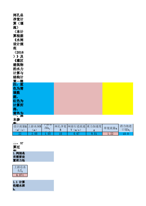 水闸总净宽及底流消能计算