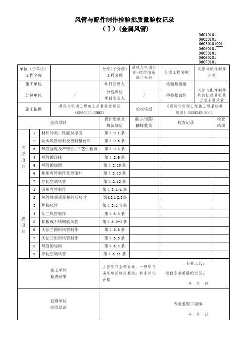 风管与配件制作检验批质量验收记录(金属风管)