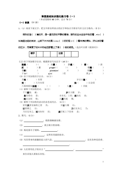 寒假基础知识强化练习卷(一)