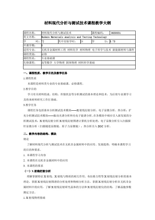 材料现代分析与测试技术  教学大纲