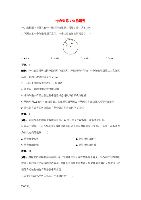 高考生物一轮考点训练(带详细解析)7 细胞增殖 人教大纲版