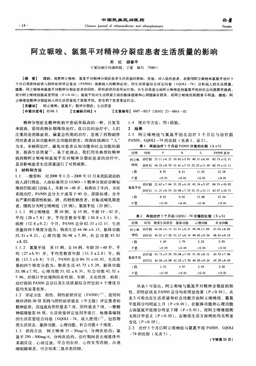 阿立哌唑、氯氮平对精神分裂症患者生活质量的影响