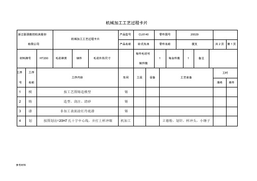 机械加工工艺过程与工序卡片