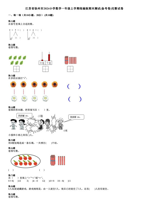 江苏省徐州市2024小学数学一年级上学期统编版期末测试(备考卷)完整试卷