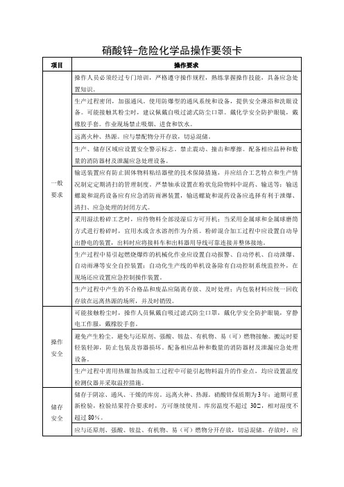 硝酸锌-危险化学品操作要领卡