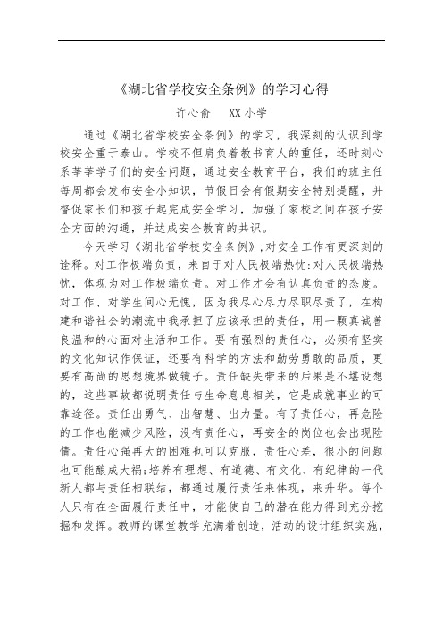 《湖北省学校安全条例》学习心得(许心俞)