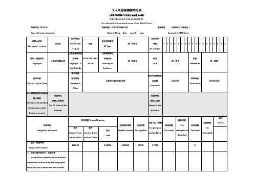 12万个人所得税申报表格