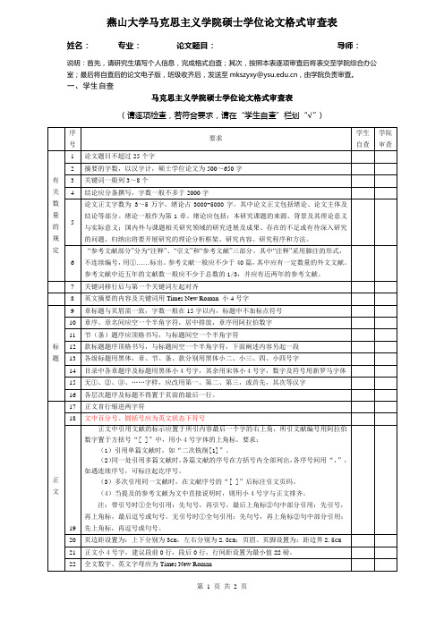 燕山大学马克思主义学院硕士学位论文格式审查表